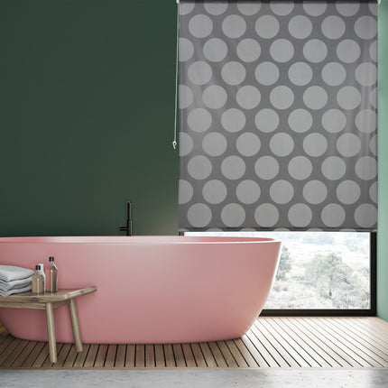 Water-Repellent Bath Roller Blind, Grey Dots Design