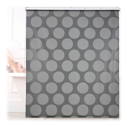 Water-Repellent Bath Roller Blind, Grey Dots Design