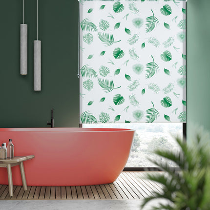 Water-Repellent Leaf Pattern Bath Roller Blind