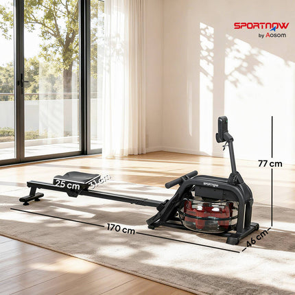 Veslovací trenažér s vodním odporem, nádrž 6-11L, LCD monitor, nosnost 135kg