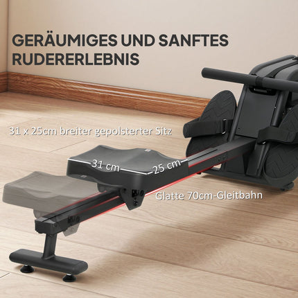 Veslovací trenažér s vodním odporem, nádrž 6-11L, LCD monitor, nosnost 135kg