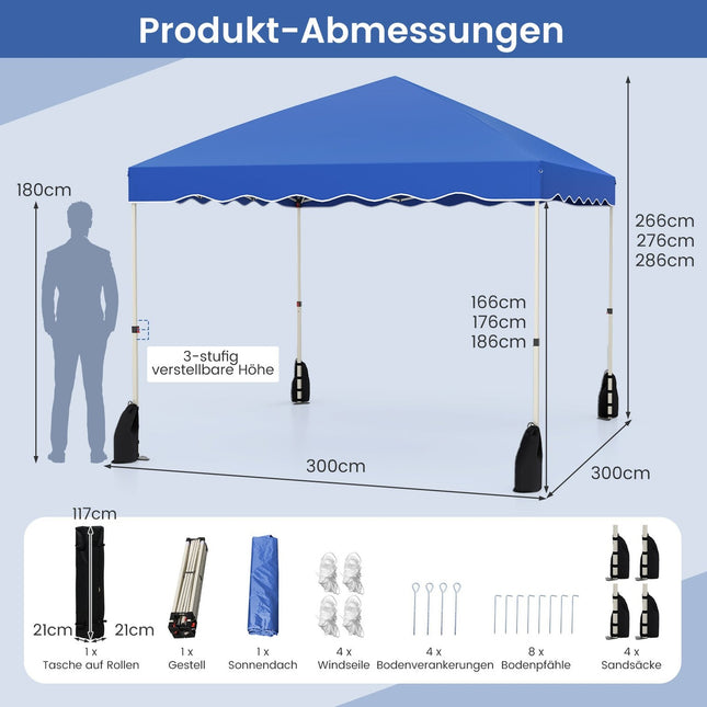 Wasserdichter 3x3m Pop-Up Pavillon mit Rolltasche, Blau