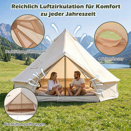 Waterproof Bell Tent with Stove Jack, Mesh Windows, Beige