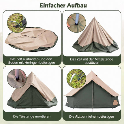 Waterproof Bell Tent with Stove Jack, Mesh Windows, Green
