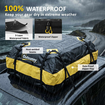 Waterproof Car Roof Cargo Box 425L with Straps, Hooks