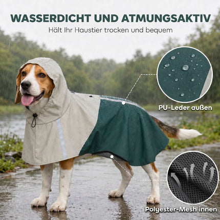 Waterproof Dog Raincoat with Reflective Stripes, Green