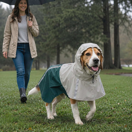 Waterproof Dog Raincoat with Reflective Stripes, Green