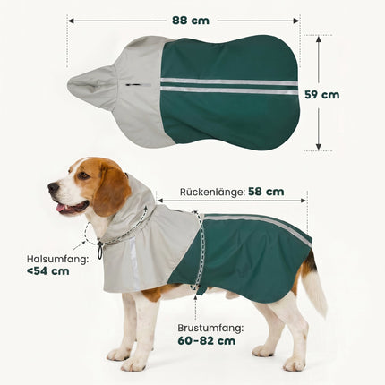 Waterproof Dog Raincoat with Reflective Stripes, Green