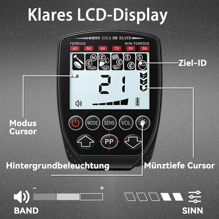 Wasserdichter, faltbarer Metalldetektor mit LCD und Kopfhörern