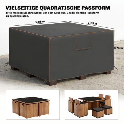 Wasserdichte Gartenmöbelabdeckung, 420D Oxford, 125x125x74cm