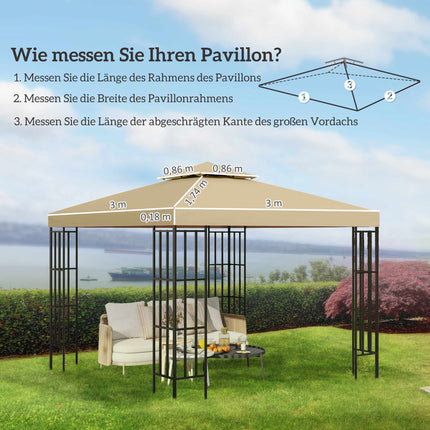 Wasserdichtes Pavillon-Ersatzdach 3x3m, Doppellüftung Beige