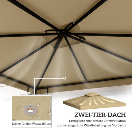 Wasserdichtes Pavillon-Ersatzdach 3x3m, Doppellüftung Beige