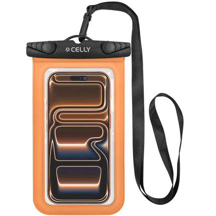 Waterdicht telefoonhoesje IPX8, geschikt voor telefoons tot 7 inch, oranje