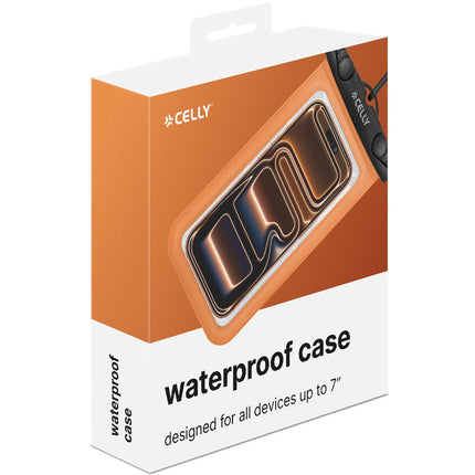 Waterdicht telefoonhoesje IPX8, geschikt voor telefoons tot 7 inch, oranje