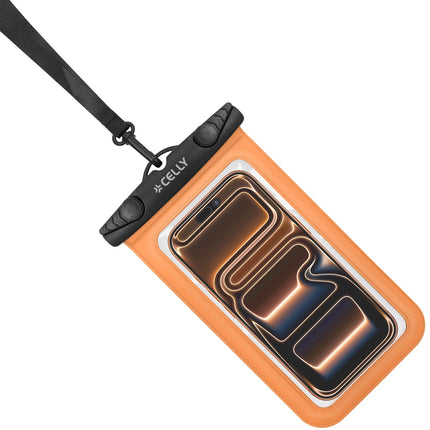 Waterdicht telefoonhoesje IPX8, geschikt voor telefoons tot 7 inch, oranje