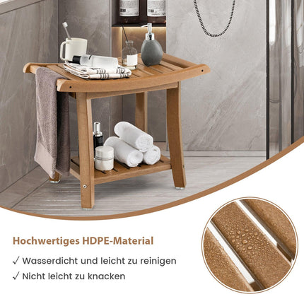 Wasserdichte Duschbank mit gebogener Sitzfläche, 2-stöckiger Stauraum