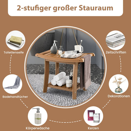 Wasserdichte Duschbank mit gebogener Sitzfläche, 2-stöckiger Stauraum