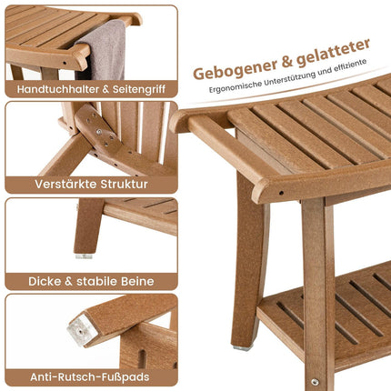 Wasserdichte Duschbank mit gebogener Sitzfläche, 2-stöckiger Stauraum