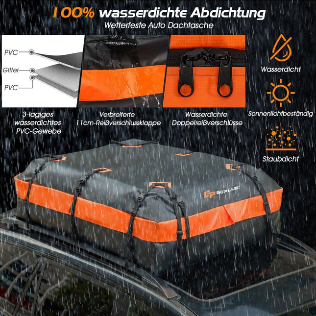 Waterproof roof box with 600 L capacity for all vehicles 132x100x43cm black+orange
