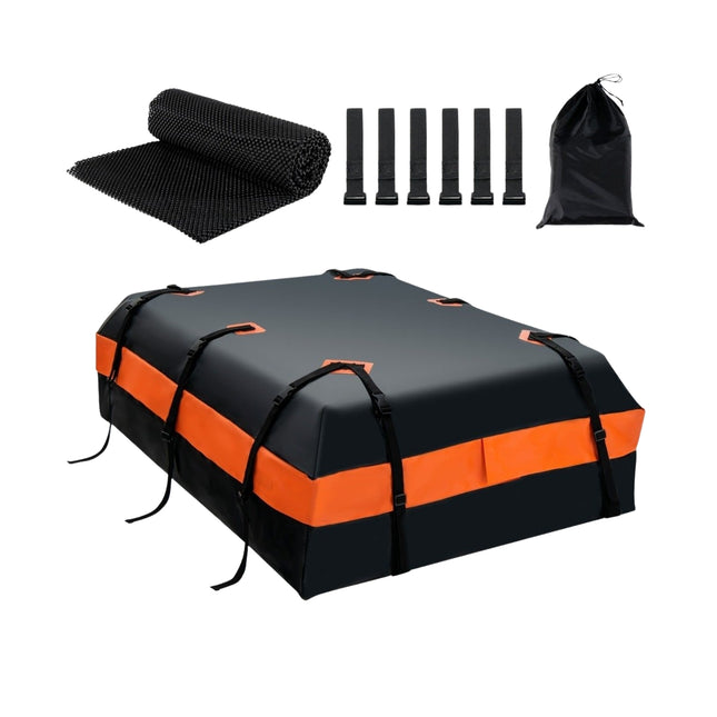 Waterproof roof box with 600 L capacity for all vehicles 132x100x43cm black+orange