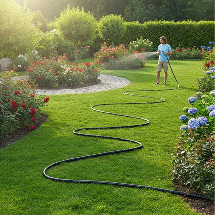 Weatherproof Black Garden Hose, UV-Resistant, 1/2" Fittings