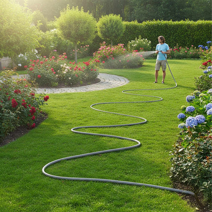 Weatherproof Fabric Garden Hose, Grey, UV-Resistant, 1/2-Inch