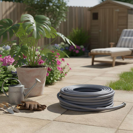 Weatherproof Fabric Garden Hose, Grey, UV-Resistant, 1/2-Inch