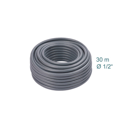 Weatherproof Grey Garden Hose, UV-Resistant Fabric, 1/2-Inch