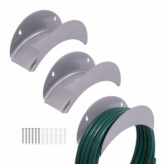 Wetterfestes Schlauchhalter-Set aus Eisen, 3 Stück, Silber