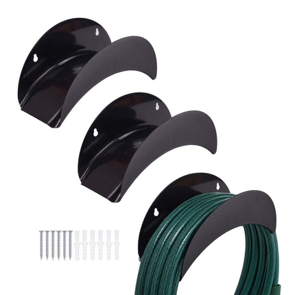 Weatherproof Iron Hose Holders, Set of 3, Black
