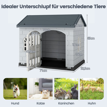 Wetterfeste Hundehütte aus Kunststoff mit abschließbarer Tür