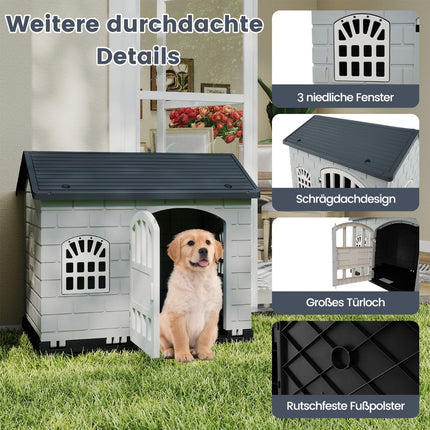 Wetterfeste Hundehütte aus Kunststoff mit abschließbarer Tür