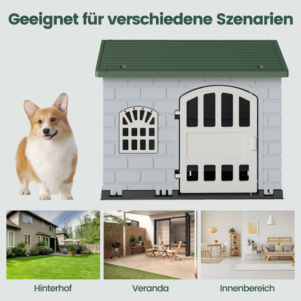 Wetterfeste Hundehütte aus Kunststoff mit abschließbarer Tür