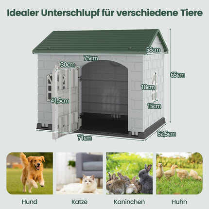 Wetterfeste Hundehütte aus Kunststoff mit abschließbarer Tür