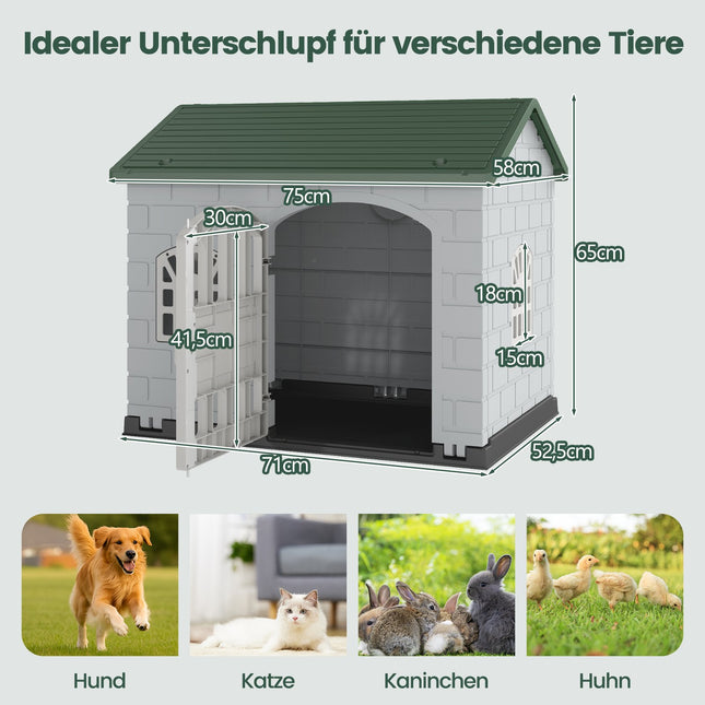 Wetterfeste Hundehütte aus Kunststoff mit abschließbarer Tür