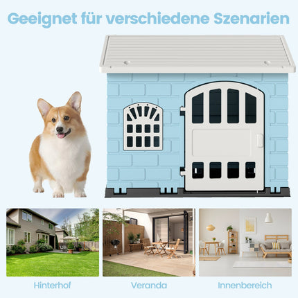 Wetterfeste Hundehütte aus Kunststoff mit abschließbarer Tür