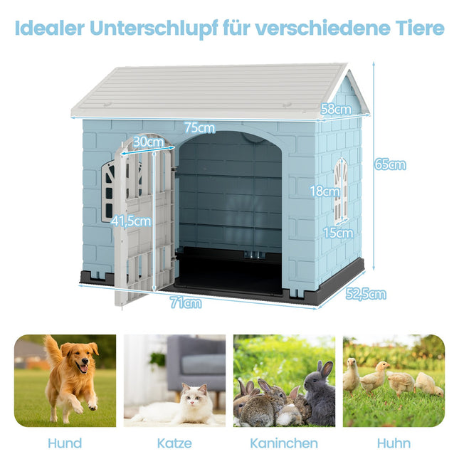Wetterfeste Hundehütte aus Kunststoff mit abschließbarer Tür