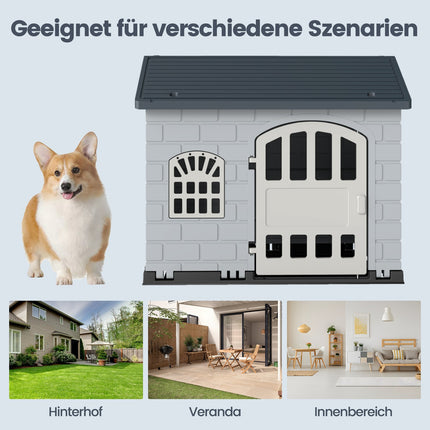 Wetterfeste Hundehütte aus Kunststoff mit abschließbarer Tür