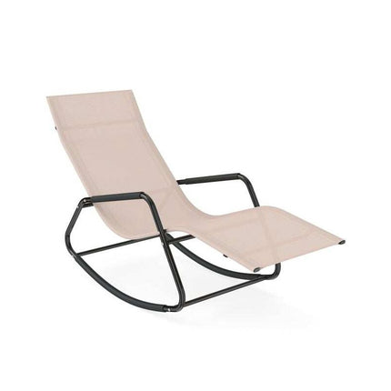 Weatherproof Rocking Garden Lounger, Breathable Fabric, 143 x 57 x 86 cm, Beige