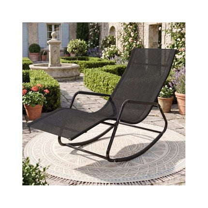 Weatherproof Rocking Garden Lounger, Breathable Fabric, 143 x 57 x 86 cm, Black