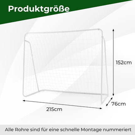 Wetterfestes Fußballtor mit Netz, 215 x 152 x 76 cm