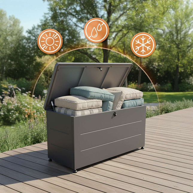 Wetterfeste Gartenaufbewahrungsbox aus Stahl – Abschließbar, UV-beständig