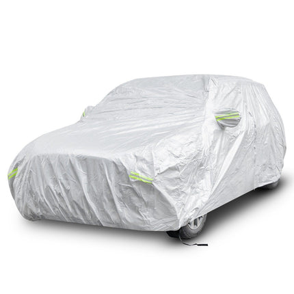 Weatherproof Vehicle Tarpaulin Car Cover with Zip Door 492 x 191 x 154 cm Silver