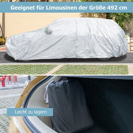 Weatherproof Vehicle Tarpaulin Car Cover with Zip Door 492 x 191 x 154 cm Silver