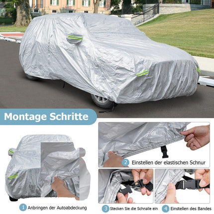 Weatherproof Vehicle Tarpaulin Car Cover with Zip Door 492 x 191 x 154 cm Silver