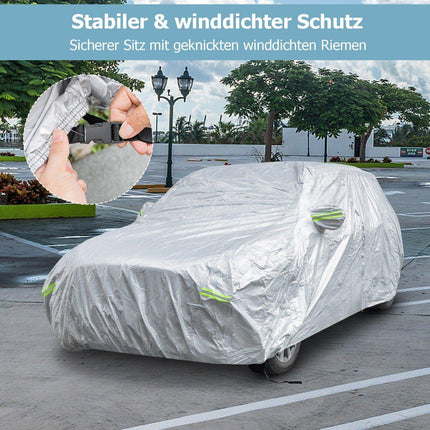 Weatherproof Vehicle Tarpaulin Car Cover with Zip Door 492 x 191 x 154 cm Silver