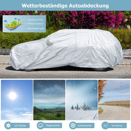 Weatherproof Vehicle Tarpaulin Car Cover with Zip Door 492 x 191 x 154 cm Silver