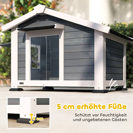 Wetterfeste Hundehütte aus Holz mit herausnehmbarem Boden, Grau
