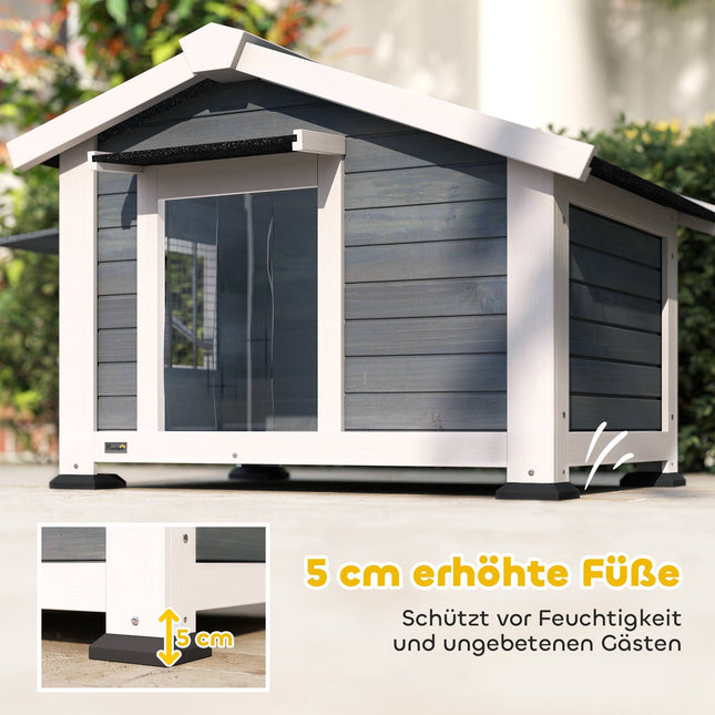 Wetterfeste Hundehütte aus Holz mit herausnehmbarem Boden, Grau