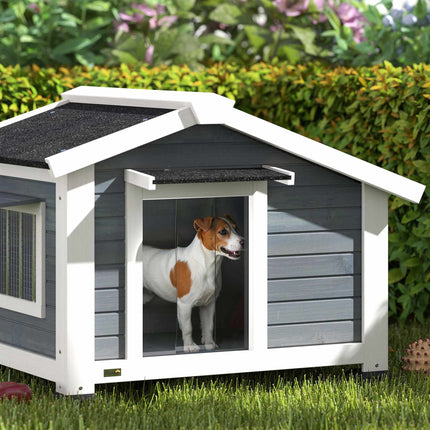 Wetterfeste Hundehütte aus Holz mit herausnehmbarem Boden, Grau